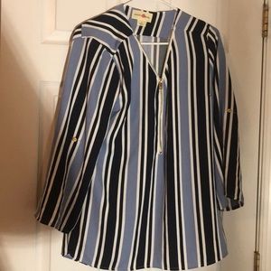 Navy Blue Striped Blouse